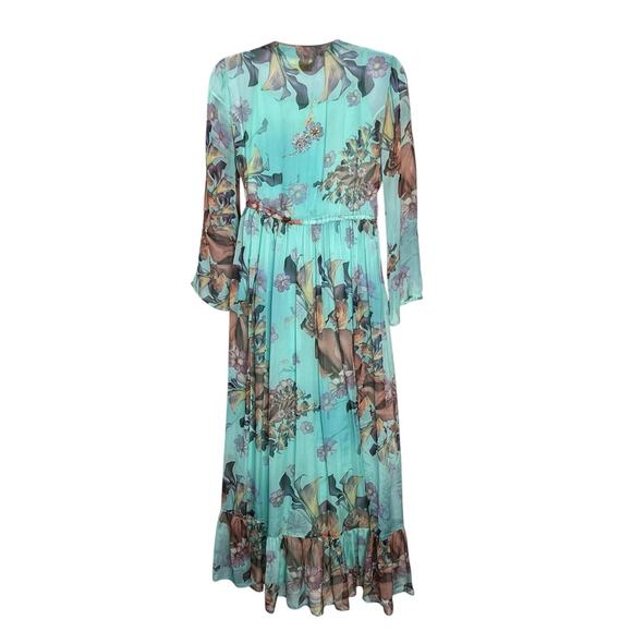 Leaves Of Grass Maxi Dress Sz 38 Medium 100% Silk Hand Embroidered Lined $495 - Picture 5 of 16